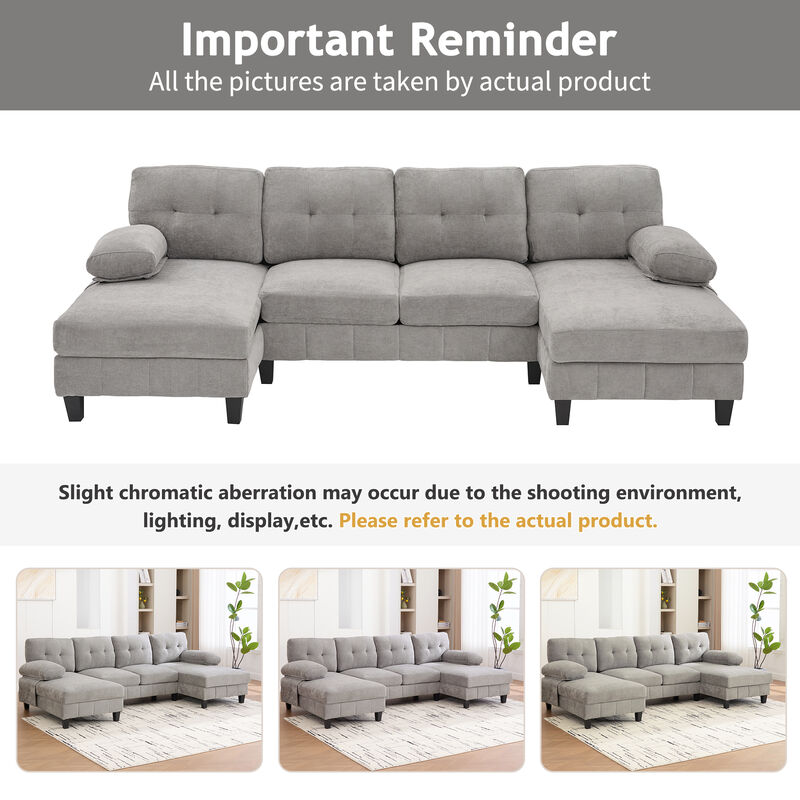 103.5" Chenille U Sectional Couch, Dual Chaise Lounge Sofa