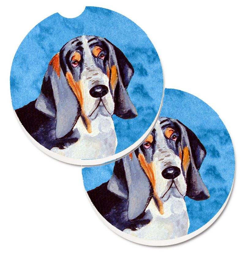 Caroline's Treasures Blue Basset Hound Set of 2 Cup Holder Car Coasters LH9372BUCARC, 2.56, Multicolor image number 0