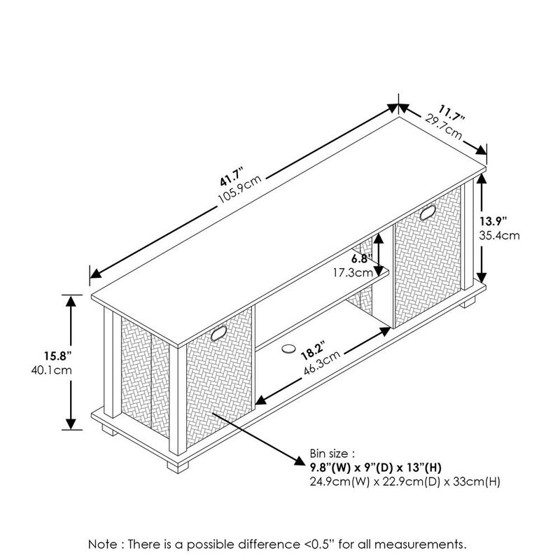 Furinno Econ Entertainment Center w/Storage Bins, French Oak/Black/Black