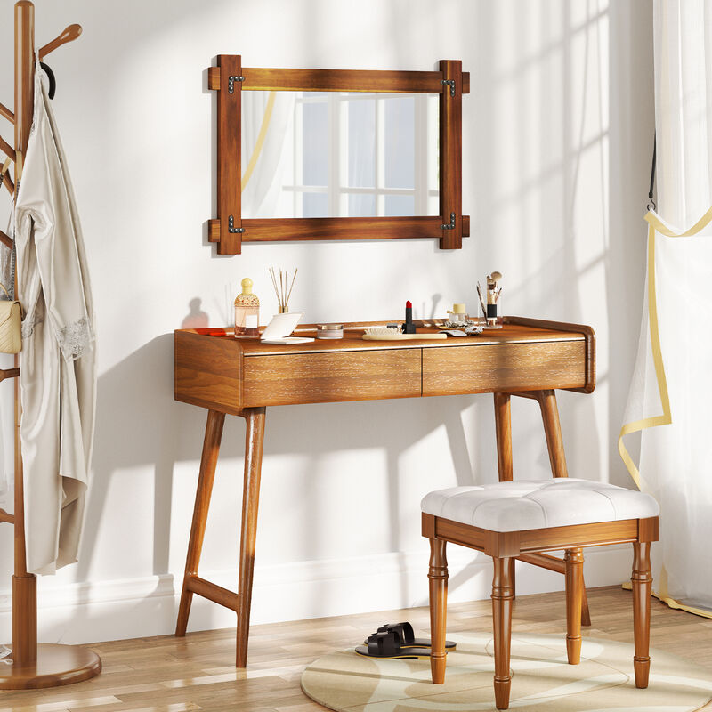 Acacia Wood Framed Mirror with Vintage Rivet Detailing for Stylish Home Decor