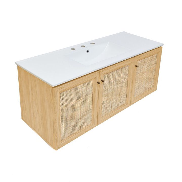 48" Wall-Mounted Bathroom Vanity with 3-Hole Widespread Sink Top