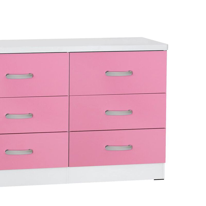 Better Home Products DD & PAM 6 Drawer Engineered Wood Dresser in White and Pink