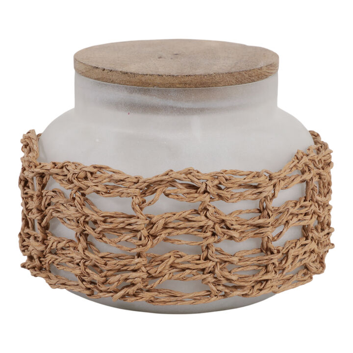 5" 14 Oz Sage & Citrus Woven Candle W/ Lid, White