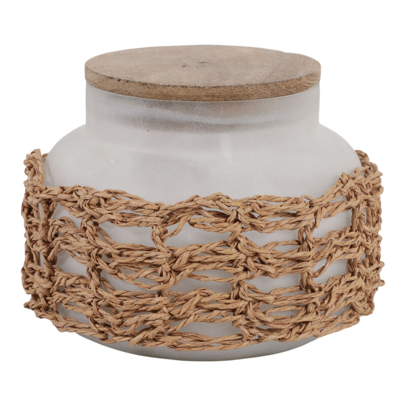 5" 14 Oz Sage & Citrus Woven Candle W/ Lid, White image number 0