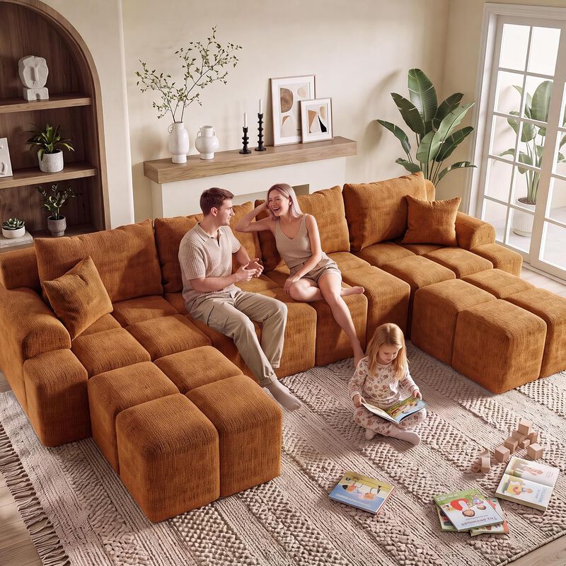 Vipbear 152" Oversized Modular Sectional Sofa, Ottoman U Shape Deep Seat 6 Seater Chenille Couch image number 2