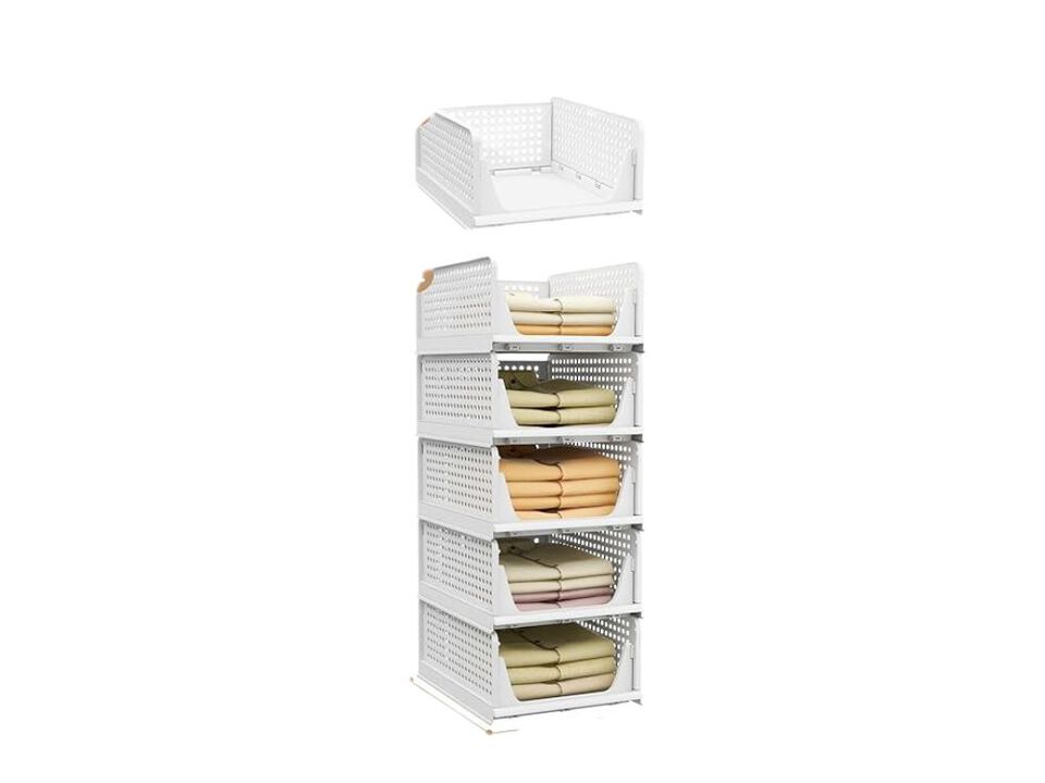 5-Pack Stackable Plastic Storage Bins | Closet Organizer and Shelf Storage Bins