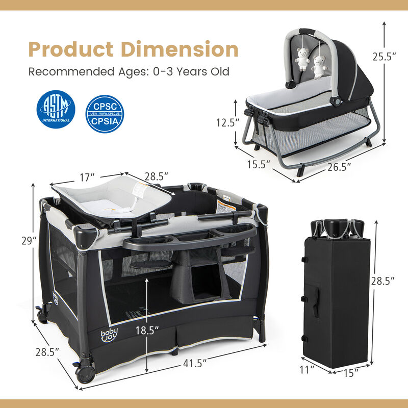 4-in-1 Convertible Portable Baby Play yard with Toys and Music Player