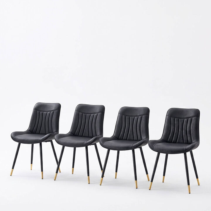 Set of 4 Dining Chairs PU Leather Side Dining Chairs with high back and stitched backrest Metal Leg Dining Chairs with leveling feet