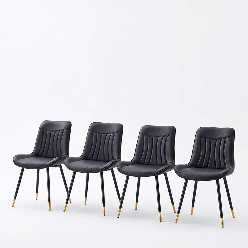 Set of 4 Dining Chairs PU Leather Side Dining Chairs with high back and stitched backrest Metal Leg Dining Chairs with leveling feet image number 0