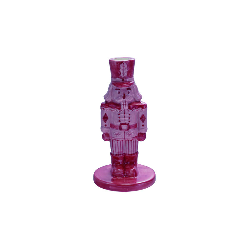 Stoneware Nutcracker Taper Holder, Pink and Red image number 0