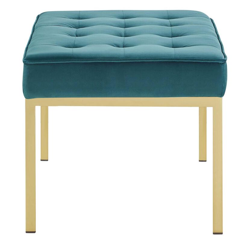 Modway Loft Tufted Button Performance Velvet Upholstered Medium Accent Bench in Gold Teal