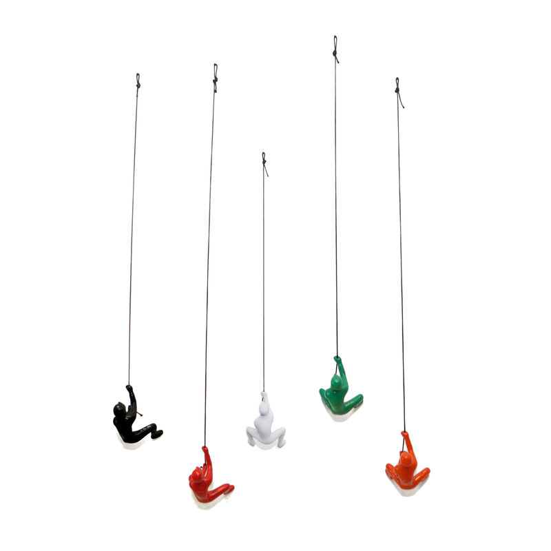 HomeRoots Set of Five Black Green Orange Red And White Resin Climbing Man Hanging Dimensional Sculpture image number 0