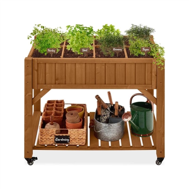 Hivvago Outdoor Elevated Raised Garden Bed Planter Box with Locking Wheels