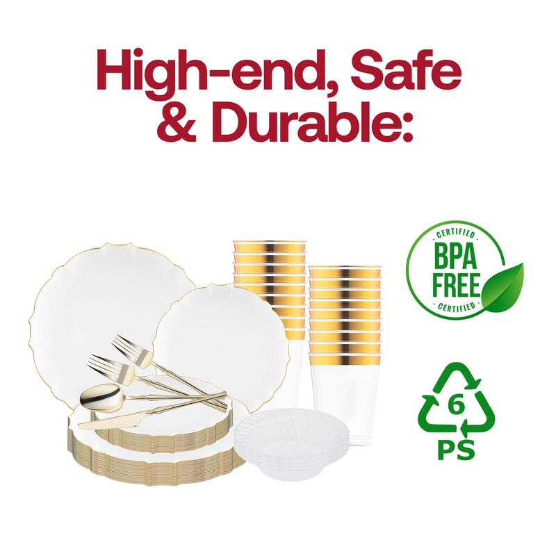 Clear with Gold Rim Round Lotus Plastic Tableware Set (120 Sets) image number 5