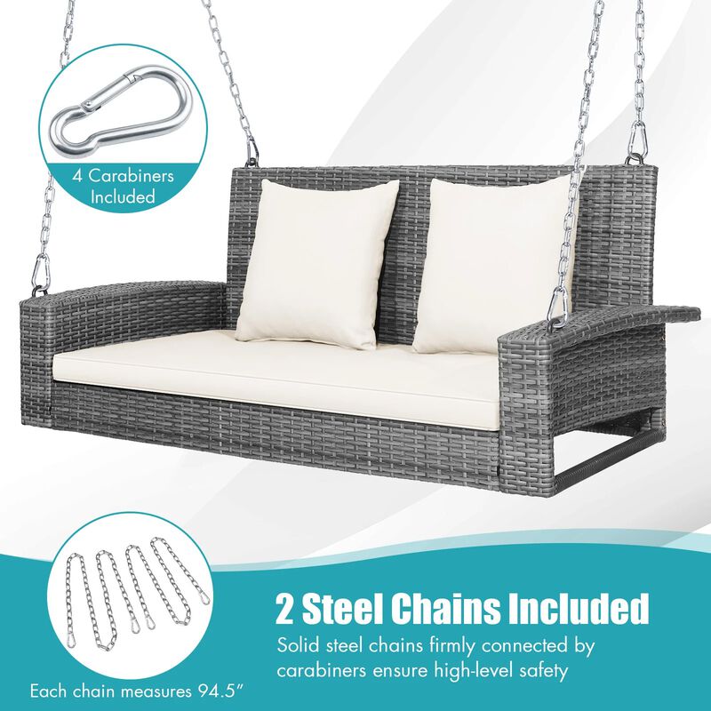 Mondawe 2-Person Patio PE Wicker Hanging Porch Swing Bench Chair Cushion 800 Pounds