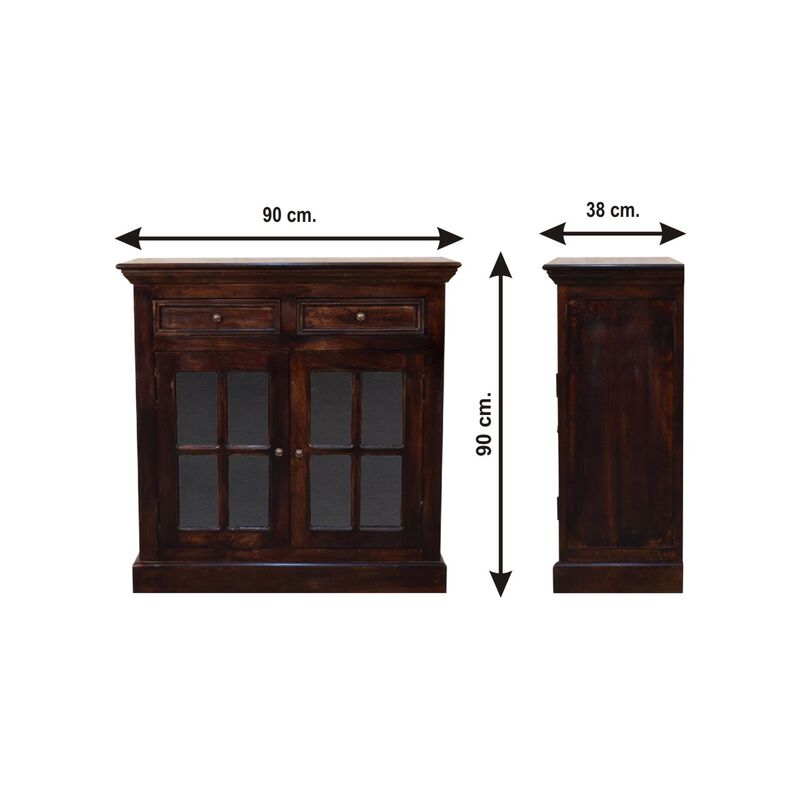 Light Walnut  Solid Wood Cabinet with Glazed Doors