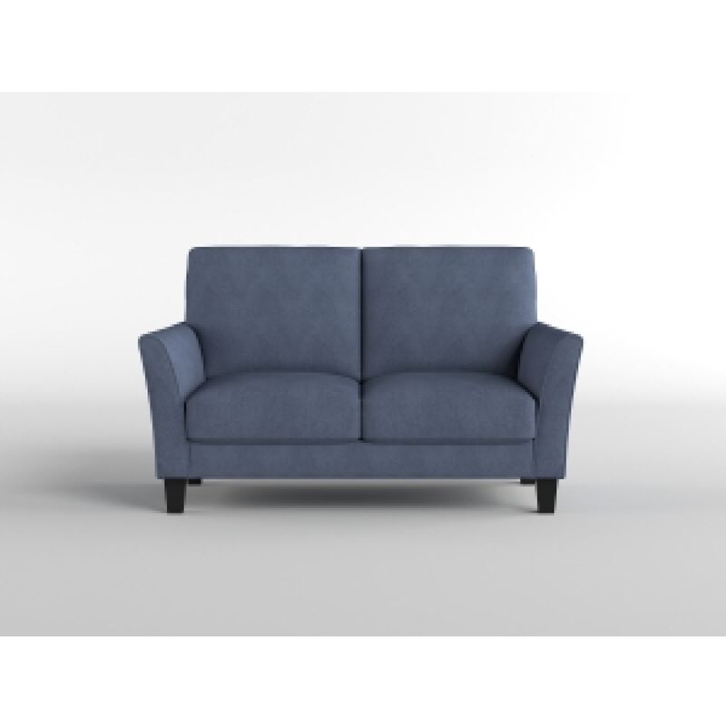 Xumo Loveseat, Blue Fabric, 56 Inch, Black Tapered Wood Legs - Benzara