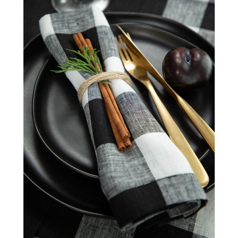 Solino Home Buffalo Check 100% Linen Dinner Napkins &ndash; Set of 4, 20 x 20 in, Machine Washable, Holiday and Everyday Dining