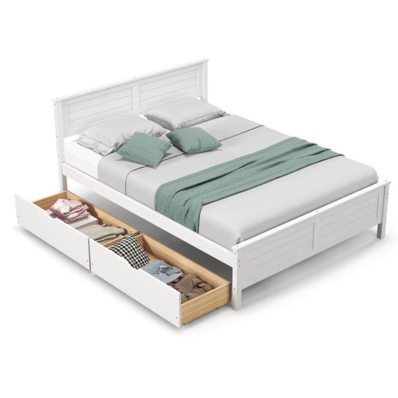 Hivvago Full Size Bed Frame with Storage Drawers and Solid Wood Headboard