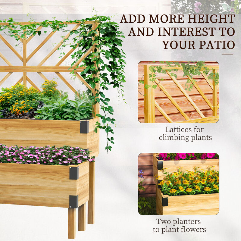 Hivvago 2-Tier Wooden Raised Garden Bed with Trellis image number 3