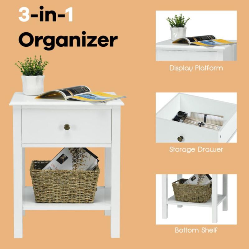 Hivvago Nightstand End Table with Drawer and Shelf
