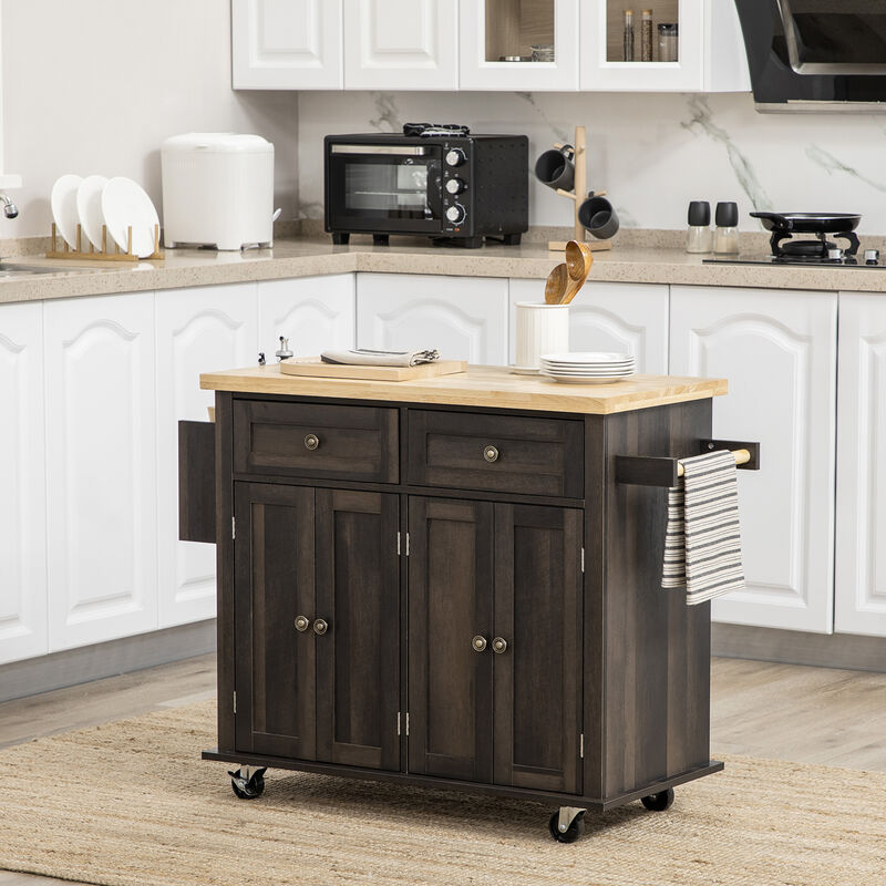 Rolling Kitchen Microwave Island with Flexible Storage Shelf Unit and Drawers