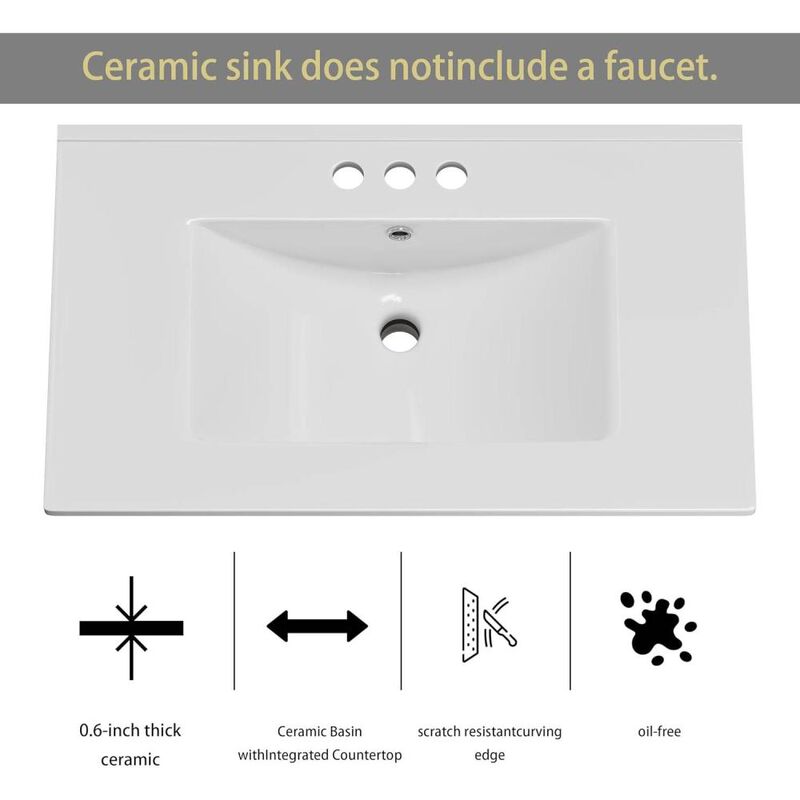 Hivvago Modern 30-inch Gray Wood Finish Bathroom Vanity with White Ceramic Sink image number 3