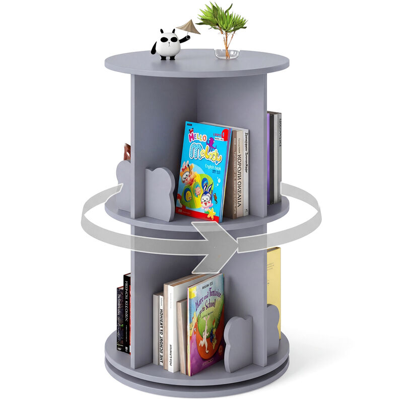 Kids 360&deg; Rotating Bookshelf 2-Tier Storage Rack with Bear Safety Baffles image number 7