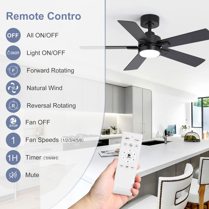 Breezary 42" Ceiling Fan with LED Light, 5 Reversible Blades, 6 Speeds, Remote image number 4