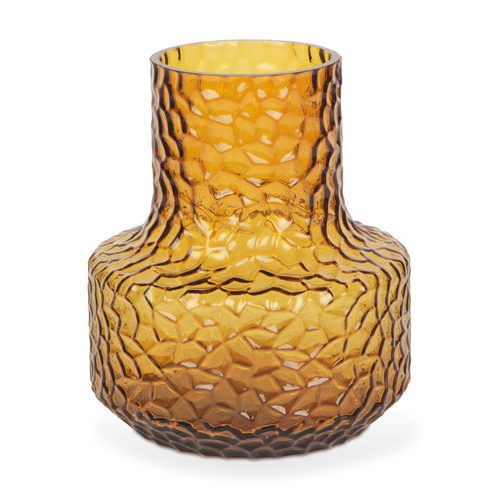 HomeRoots 7" Amber Glass Faceted Table Vase