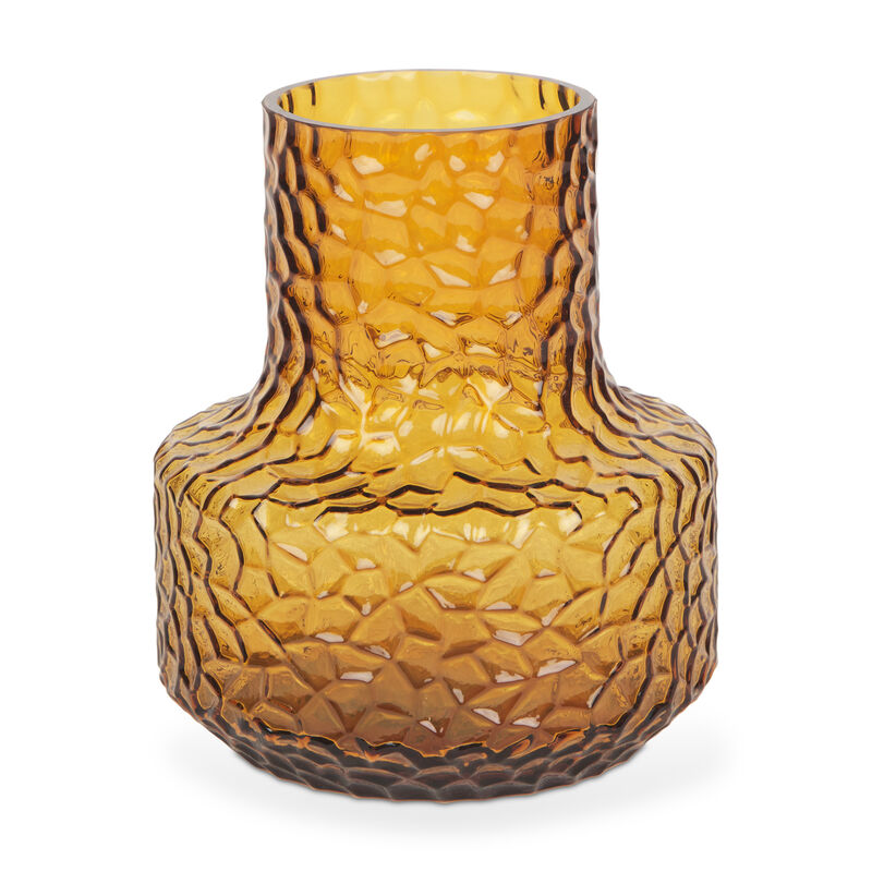 HomeRoots 7" Amber Glass Faceted Table Vase image number 0