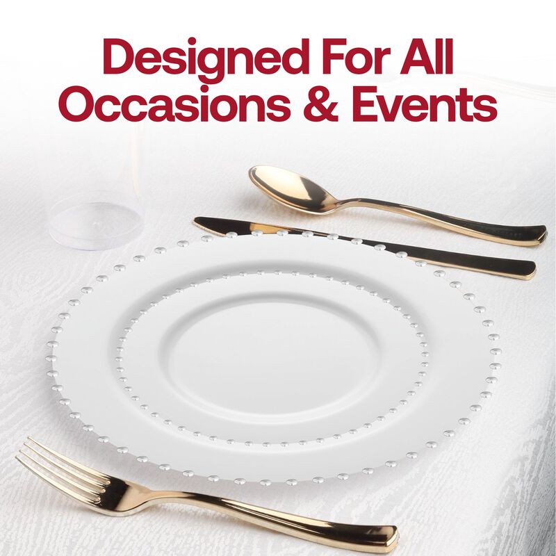 7" White with Silver Pearl String Round Plastic Salad Plates (120 Plates) image number 6