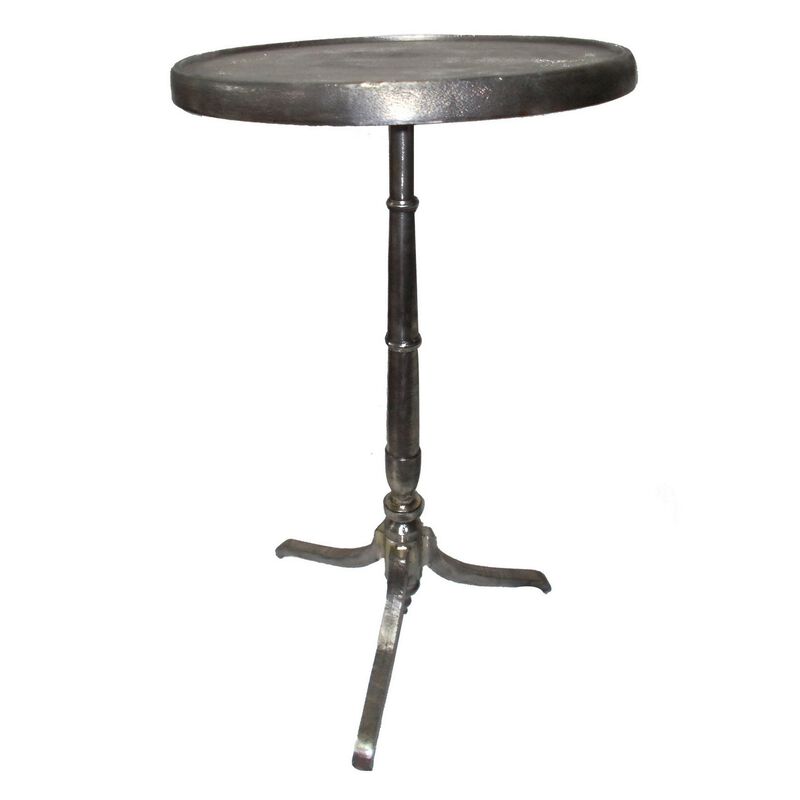 41 Inch Plant Stand Table, Round Top, Turned Base, Modern Silver Aluminium image number 3
