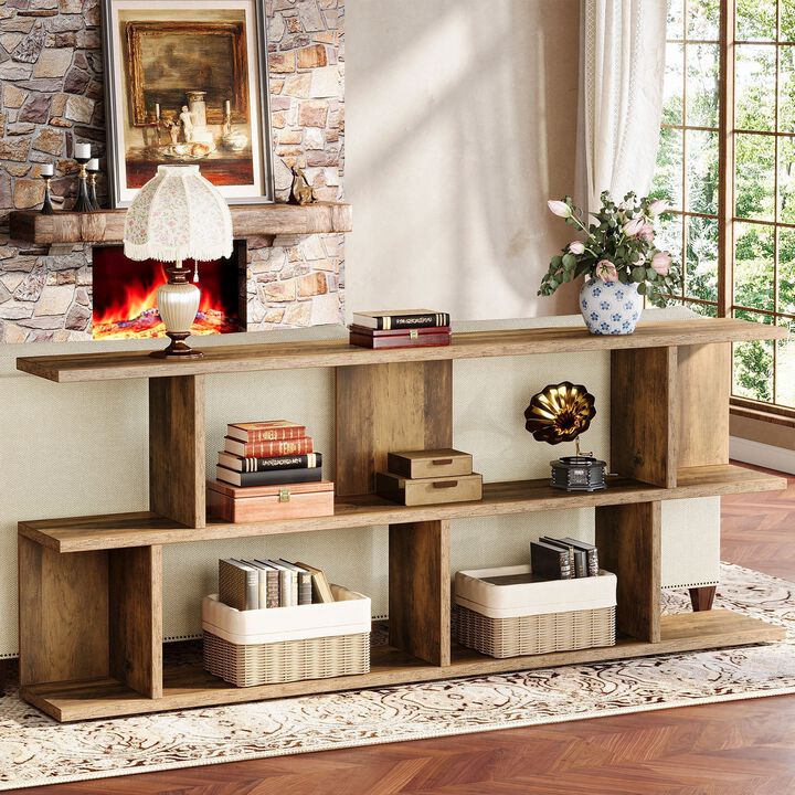 Farmhouse 3-Tier Console Table, Sofa Table with Storage-Brown