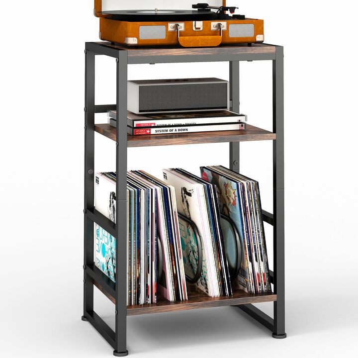 ZEXVIDA 3-Tier Vinyl Record Player Stand, End Table for Album Storage, 28"" H Record Player Stand with Storage Up to 120 Albums