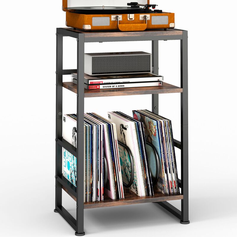 ZEXVIDA 3-Tier Vinyl Record Player Stand, End Table for Album Storage, 28"" H Record Player Stand with Storage Up to 120 Albums