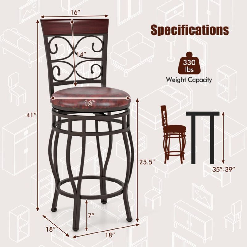 Hivvago Set of 2 Bar Stool with Backrest and Footrest