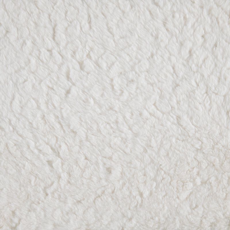 Modern Pouf Ottoman, Plush Off White Faux Fur Texture, 16 Inch Square