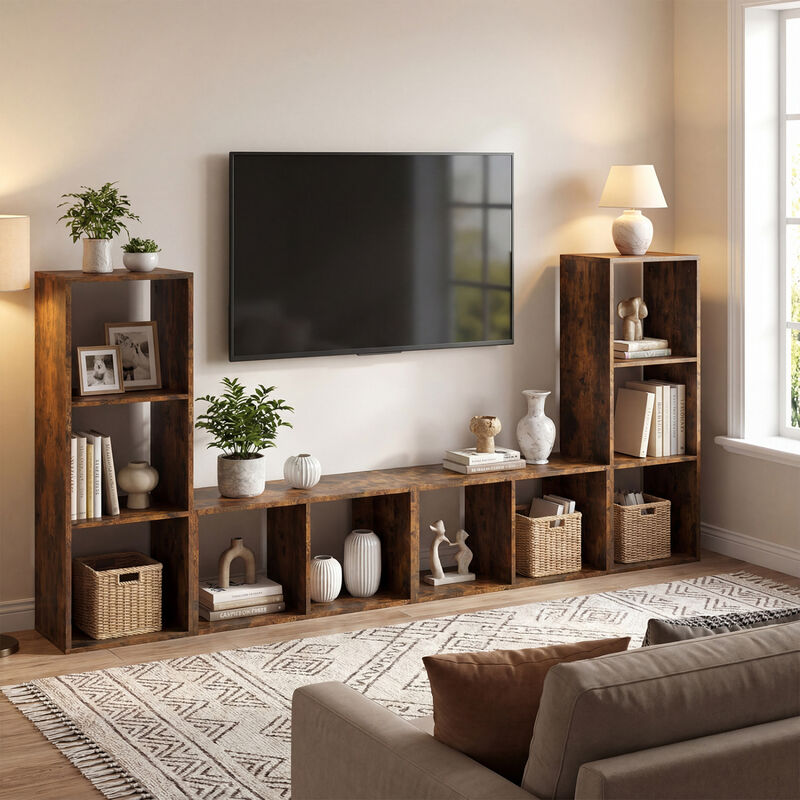 Compact 3 Cube Bookcase with Back Guardrail for Bedroom image number 4