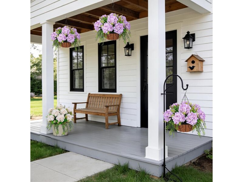 Purple Artificial Hanging Hydrangea Flowers Outdoor Home Decor image number 1