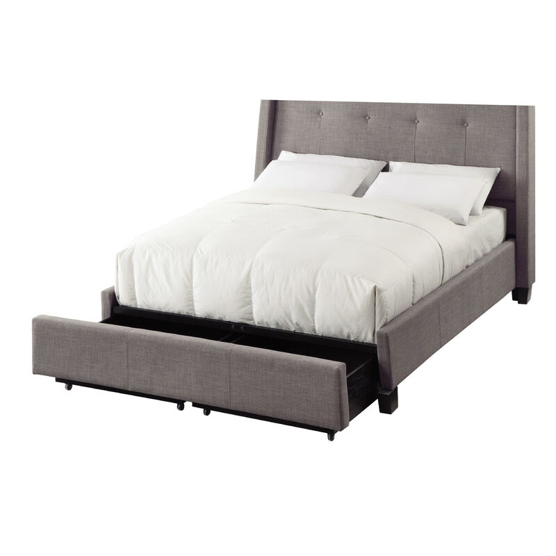 Adams Low Profile King Bed, Tufted Linen, Wide Storage, Gray