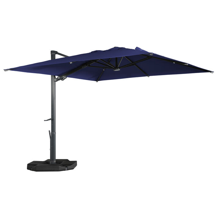 MONDAWE 10ft Square Solar LED Offset Cantilever Patio Umbrella with Included 4-piece Base Weights