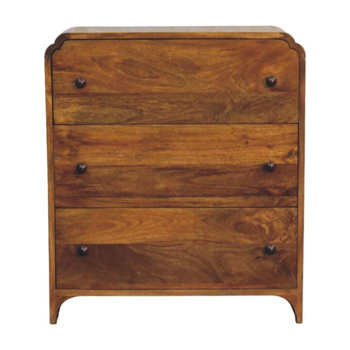 Artisan Furniture Solid Wood Scalloped Edge Chest, 3 Drawers, Brown