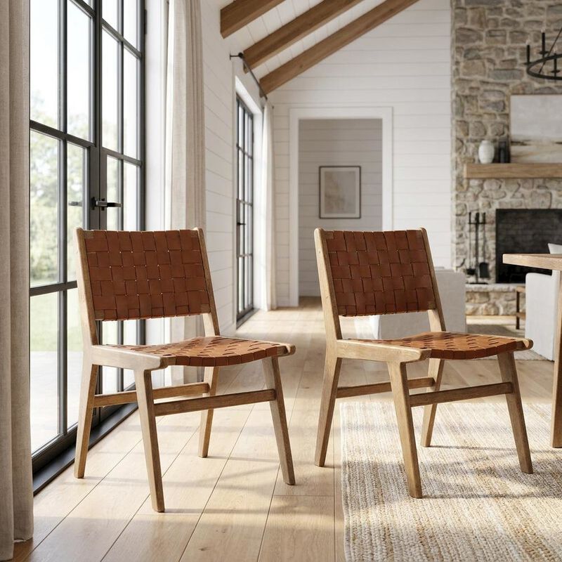 Leather-Upholstered Wood Dining Side Chairs, Set of 2 image number 3