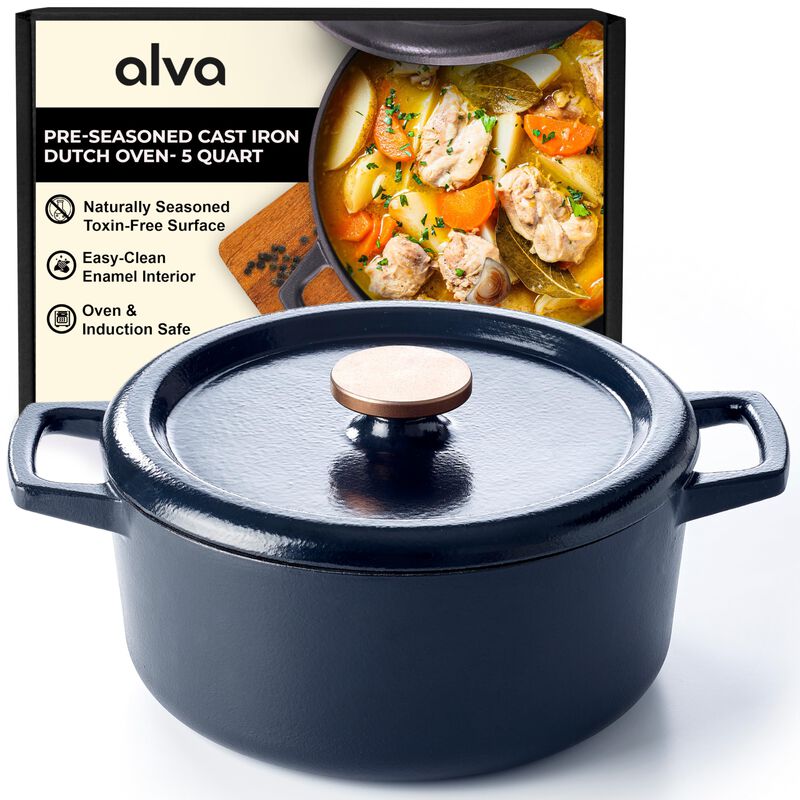 Alva Nori Enameled Cast Iron Dutch Oven 5Qt. - Nonstick, Oven Safe and Made without PFAS, PFOA & PTFE - Induction and All Stovetop Compatible with Even Heat Distribution