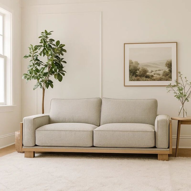 Denu Sofa, Light Brown Fabric Padded, Welt Trim Details, 93 Inch image number 8