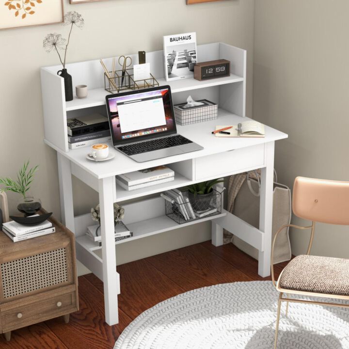 Hivvago Home Office Computer Desk with Storage Shelves and Drawer Ideal for Working and Studying