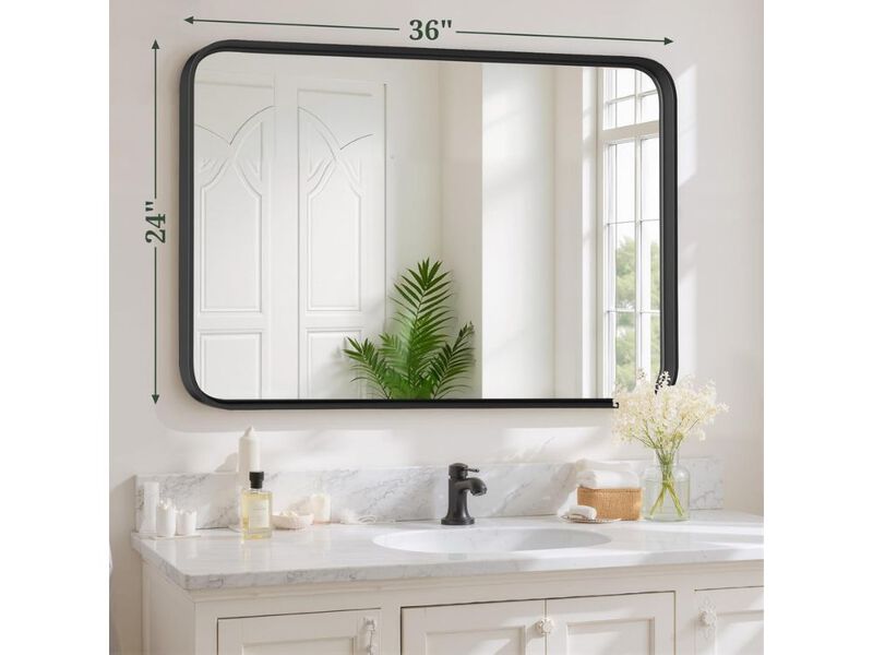 24x36 Inch Black Metal Frame Bathroom Vanity Wall Mirror image number 2