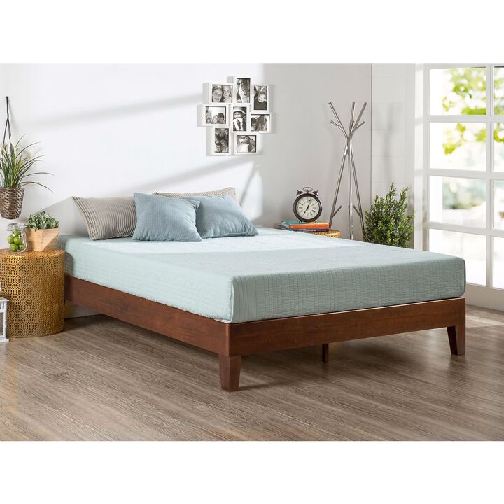 QuikFurn Full size Low Profile Solid Wood Platform Bed Frame in Espresso Finish