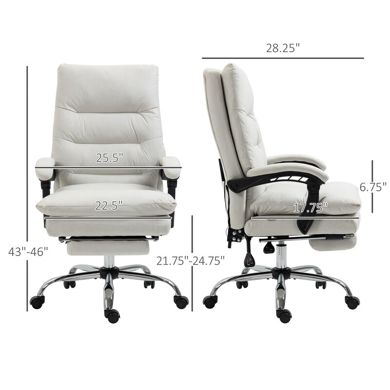 Vinsetto Microfibre Executive Massage Office Chair,  Computer Desk Chair, Heated Reclining Chair with Footrest, Double-tier Padding, Swivel Wheels, Cream White